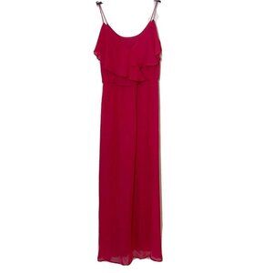Nouvelle Amsale Spaghetti V-Neck Bridesmaid Maxi Long Dress Pink S Ruffle Formal